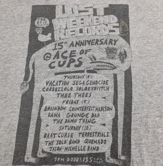 Lost Weekend Records 15th Anniversary Grey Concert Tee Shirt Lineup on Front 2X - Picture 1 of 6